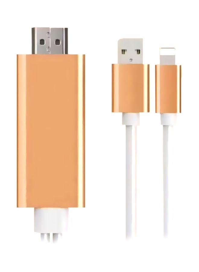 كابل USB بتصميم 3 في 1 من لايتنينج إلى TV AV لأجهزة أبل ذهبي/ أبيض