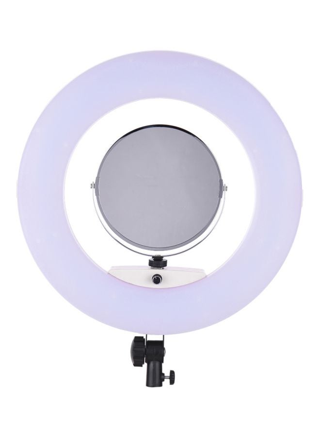 حلقة إضاءة LED لتصوير الفيديو بقياس 17.7 بوصة مع حامل مرآة للهاتف الذكي أبيض - Image 1