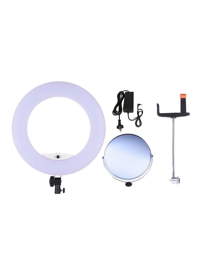 حلقة إضاءة LED لتصوير الفيديو بقياس 17.7 بوصة مع حامل مرآة للهاتف الذكي أبيض - Image 2