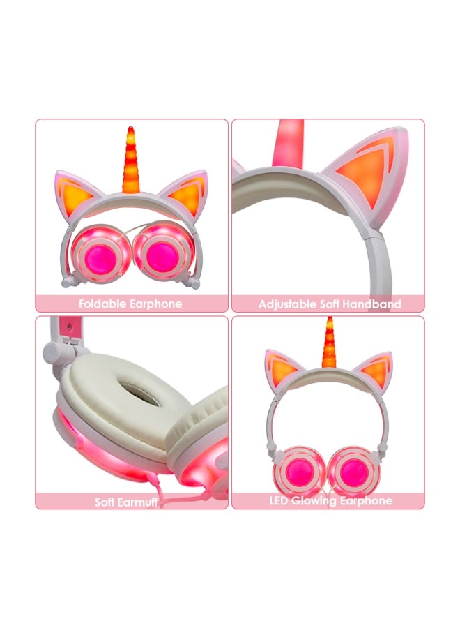 Foldable Wired Over-Ear Headphones White/Pink - Image 2