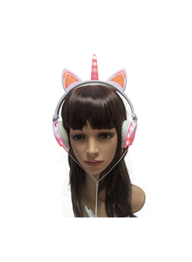 Foldable Wired Over-Ear Headphones White/Pink - Image 4