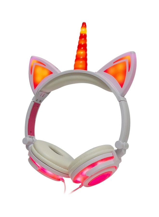 Foldable Wired Over-Ear Headphones White/Pink - Image 1