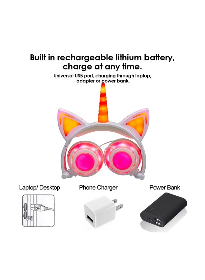 Foldable Wired Over-Ear Headphones White/Pink - Image 3