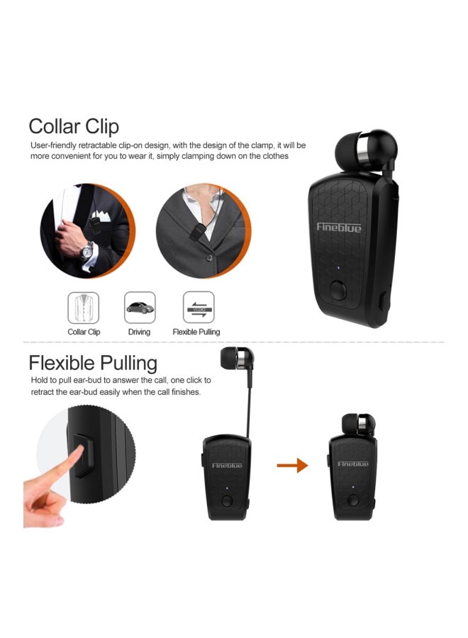 Fineblue Clip-On Bluetooth In-Ear Retractable Earphone Black - Image 4