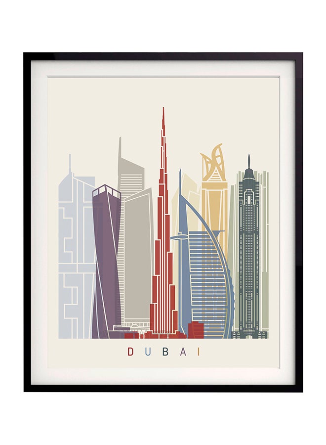 ملصق داخل إطار بتصميم الأفق في مدينة دبي أوف وايت/ أحمر 30x40سم