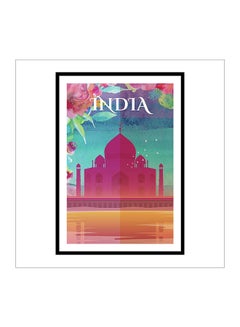 Taj Mahal Indian Mausoleum Framed Poster Pink/Green/White 50x40cm