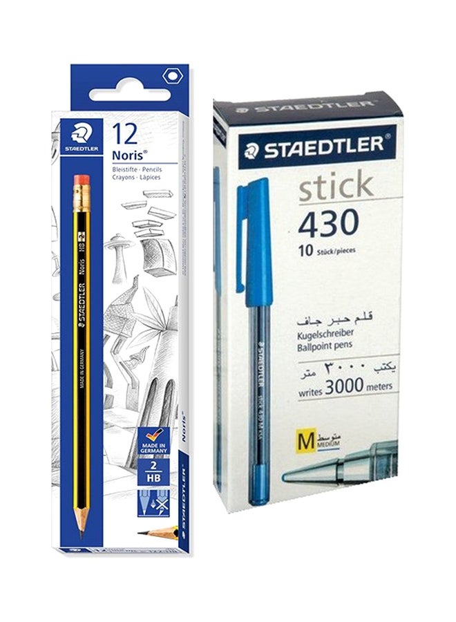 12-Piece Noris Pencil And 10-Piece Stick 430 Ballpoint Pen Set Multicolour