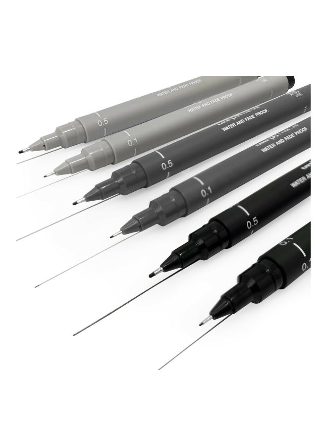 Uniball 6-Piece Fineliner Pen Set Light Grey/Dark Grey/Black  - Image 2