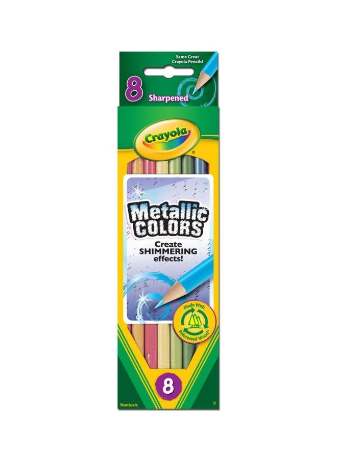Crayola 8-Piece Metallic Colour Pencils Purple/Silver/Green - Image 1