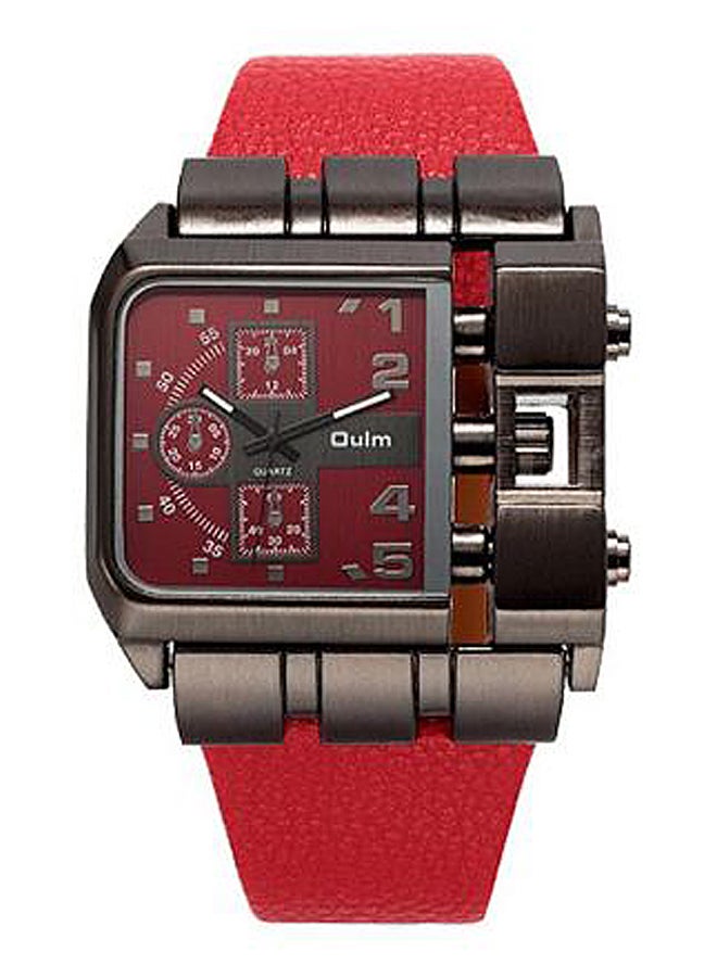 Oulm Men's PU Leather Analog Watch J69-4 - 44 mm - Red  - Image 1