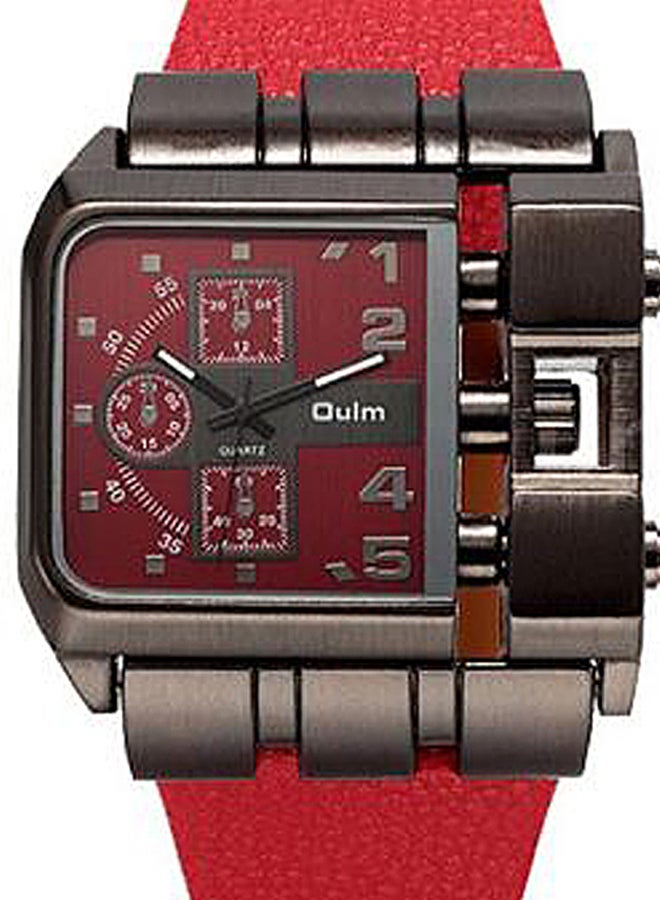 Oulm Men's PU Leather Analog Watch J69-4 - 44 mm - Red  - Image 2