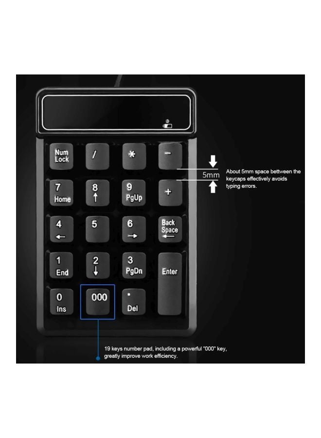 USB Wired Numeric Keypad Black  - Image 2