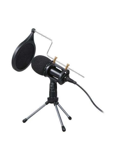 Wired Condenser Microphone with Stand For PC/Phone Black