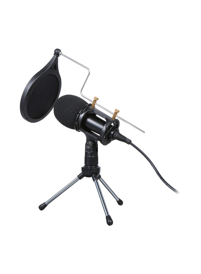 Wired Condenser Microphone with Stand For PC/Phone Black - Image 1
