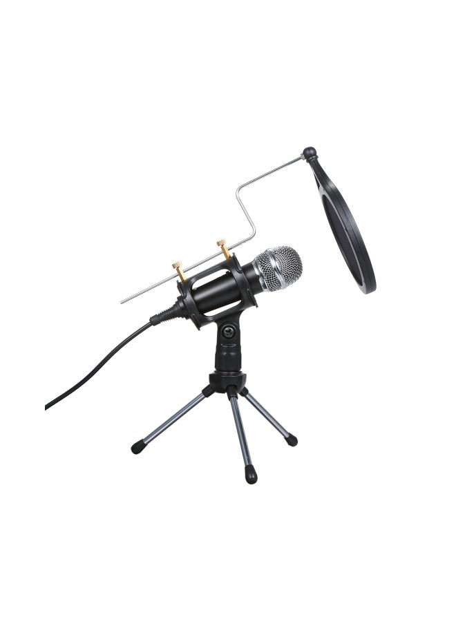 Wired Condenser Microphone with Stand For PC/Phone Black - Image 2