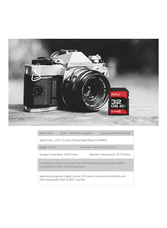 Netac - P600 SDHC UHS-I Class 10 Memory Card Red/Black/White - Image 1
