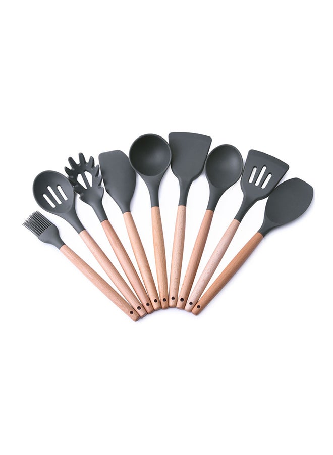 TOEON 9-Piece Spatula And Turner Set Black 30centimeter