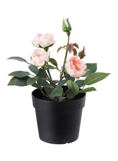 ZENHOME Potted Artificial Rose Flower Greenery Plant Pink/Green 20centimeter  - Image 1