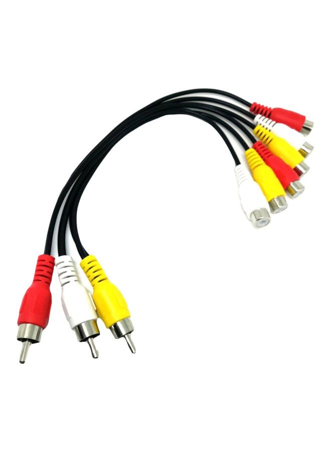 كابل محول من منفذ 3 RCA ذكر إلى 6 RCA أنثى بتصميمٍ مجزأ أسود