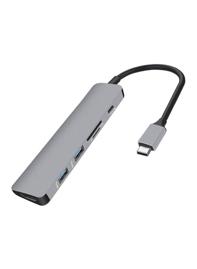 Generic - 6-In-1 Type-C USB Hub Grey/Black - Image 1