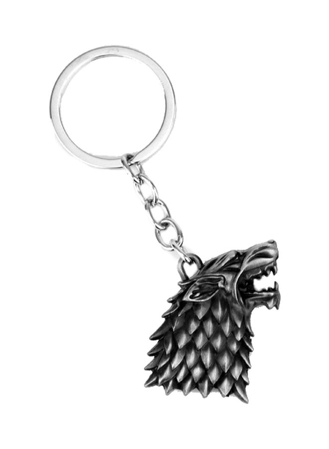 جو باي سلسلة مفاتيح بتصميم ذئب مستوحى من مسلسل "Game Of Thrones" فضي رمادي