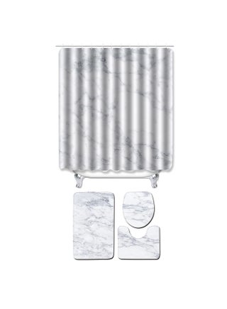 4-Piece Printed Shower Curtain Set White/Grey 40x4x30centimeter - v1564840641/N28665629A_1