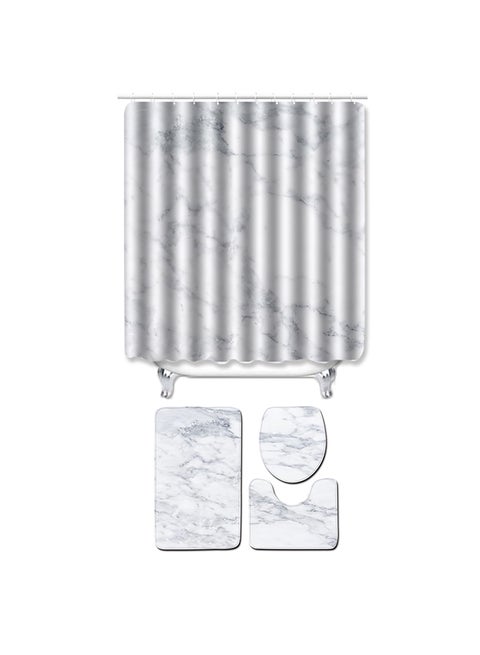 4-Piece Printed Shower Curtain Set White/Grey 40x4x30centimeter