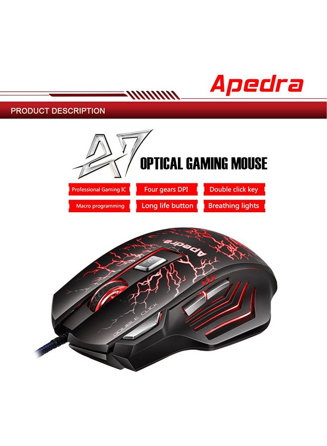 Apedra - A7 Gaming Mouse For Windows XP/Vista/7/8/10/MAC OS X Black/Red - Image 1