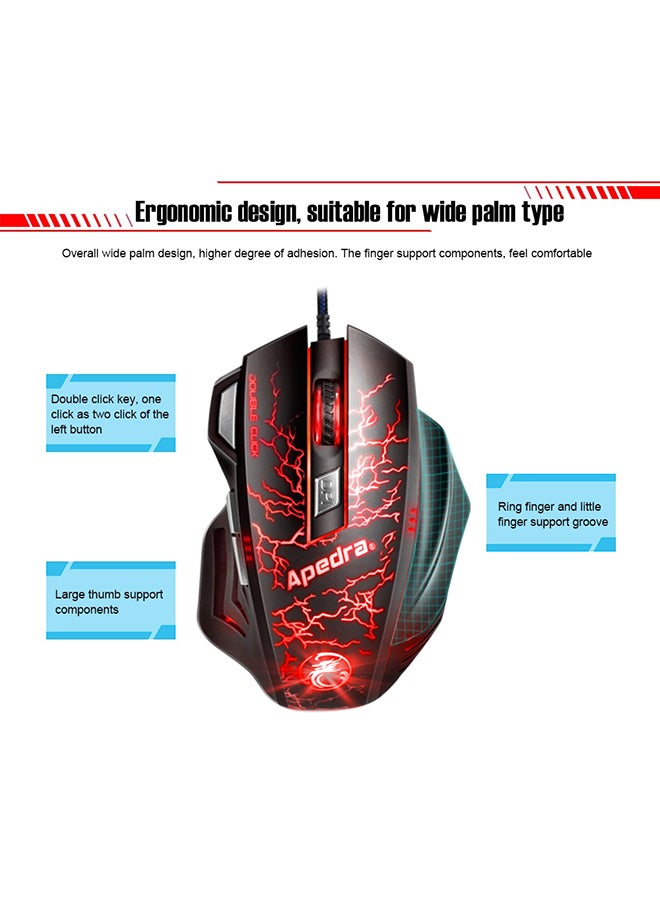 Apedra - A7 Gaming Mouse For Windows XP/Vista/7/8/10/MAC OS X Black/Red - Image 1