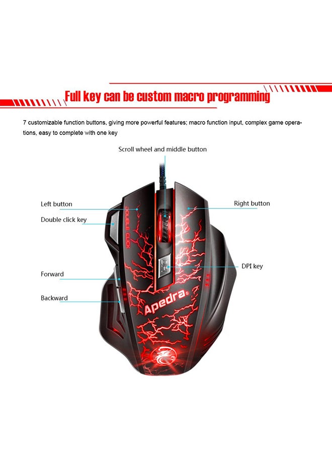 Apedra - A7 Gaming Mouse For Windows XP/Vista/7/8/10/MAC OS X Black/Red - Image 1