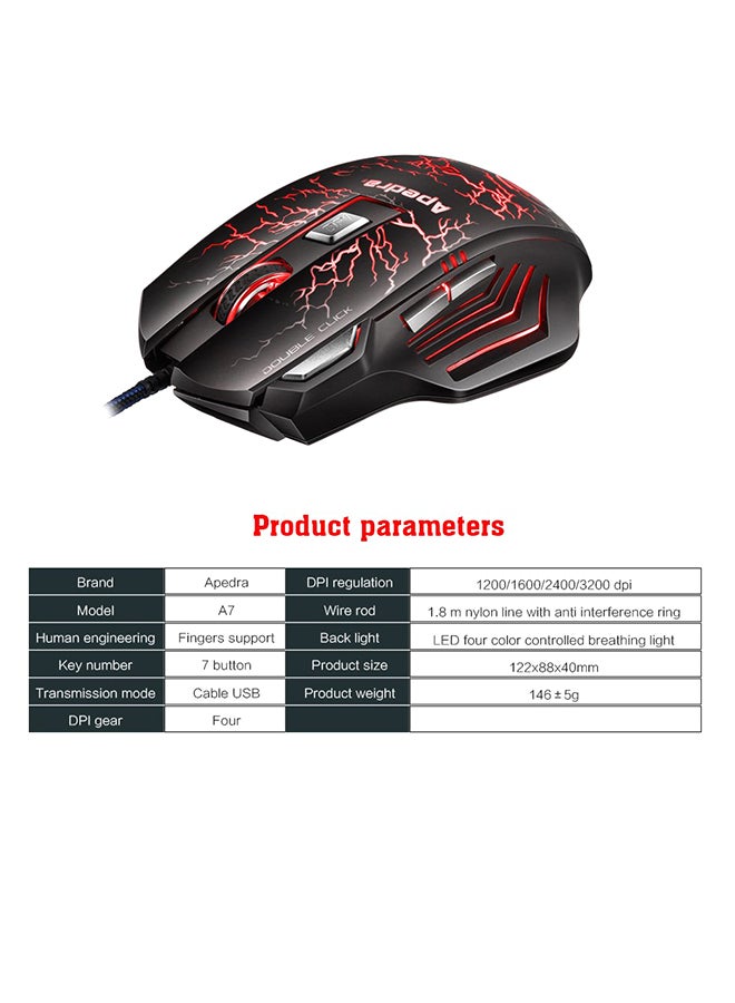 Apedra - A7 Gaming Mouse For Windows XP/Vista/7/8/10/MAC OS X Black/Red - Image 1