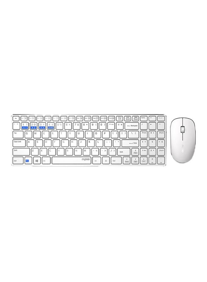 Rapoo Wireless Keyboard and Mouse Combo 9300M Multimode Connection 3.0/4.0/2.4 GHz World's Ultra Slim English Arabic Keyboard and Mouse White - Image 1