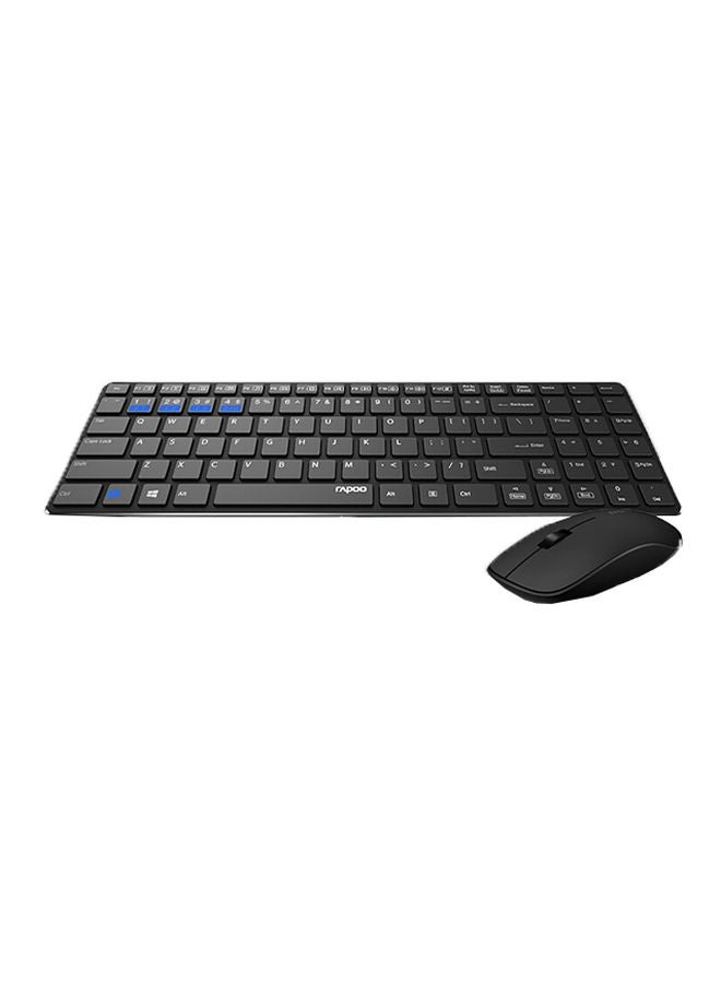 Rapoo Wireless Keyboard and Mouse Combo 9300M Multimode Connection 3.0/4.0/2.4 GHz World's Ultra Slim English Arabic Keyboard and Mouse Black - Image 1