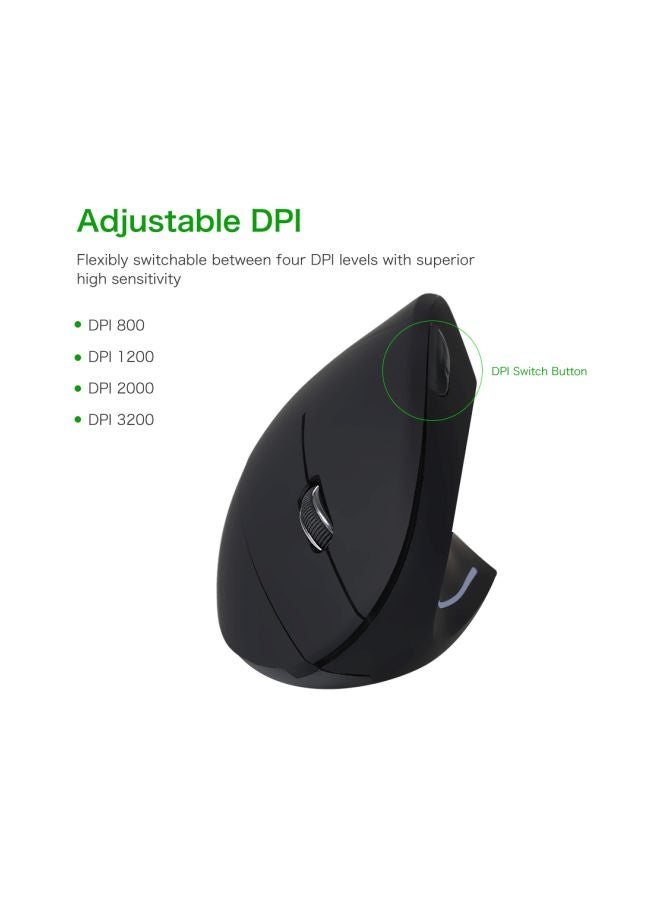 ماوس عمودي USB لاسلكي أسود - Image 3