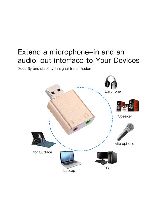 محول صوت بمنفذ USB ذهبي وردي - Image 3