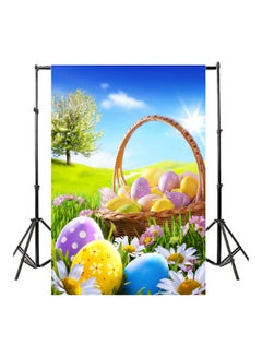 Generic Rabbit Flowers And Grassland Printed Photography Background Blue/Green/Pink  - Image 1