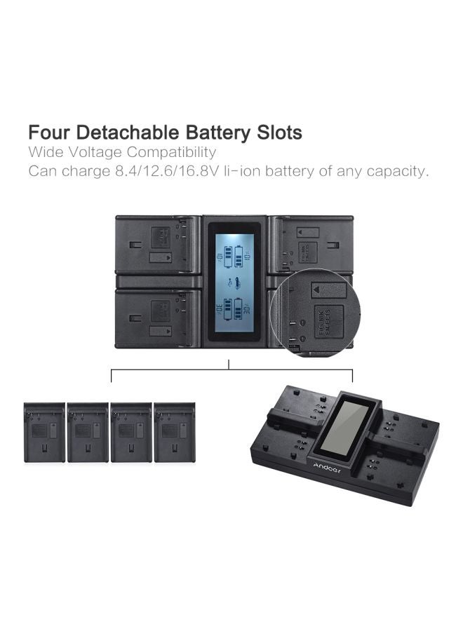 أندوير شاحن بطارية الكاميرا الرقمية مع شاشة عرض LCD و4 قنوات لبطارية كاميرا نيكون EN-EL 15 أسود - Image 4