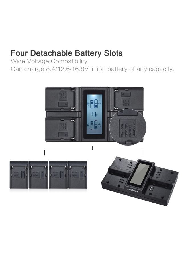 ANDOER 4-Channel Digital LCD Display Camera Battery Charger For Sony NP-F970 Battery Black - Image 3