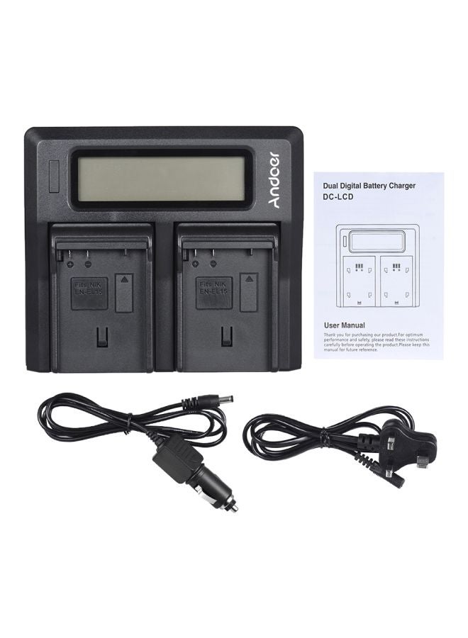 ANDOER Dual Channel Camera Battery Charger For Nikon EN-EL15 With DC Car Charger Black - Image 2