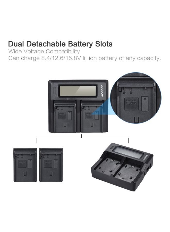 ANDOER Dual Channel Camera Battery Charger For Nikon EN-EL15 With DC Car Charger Black - Image 4
