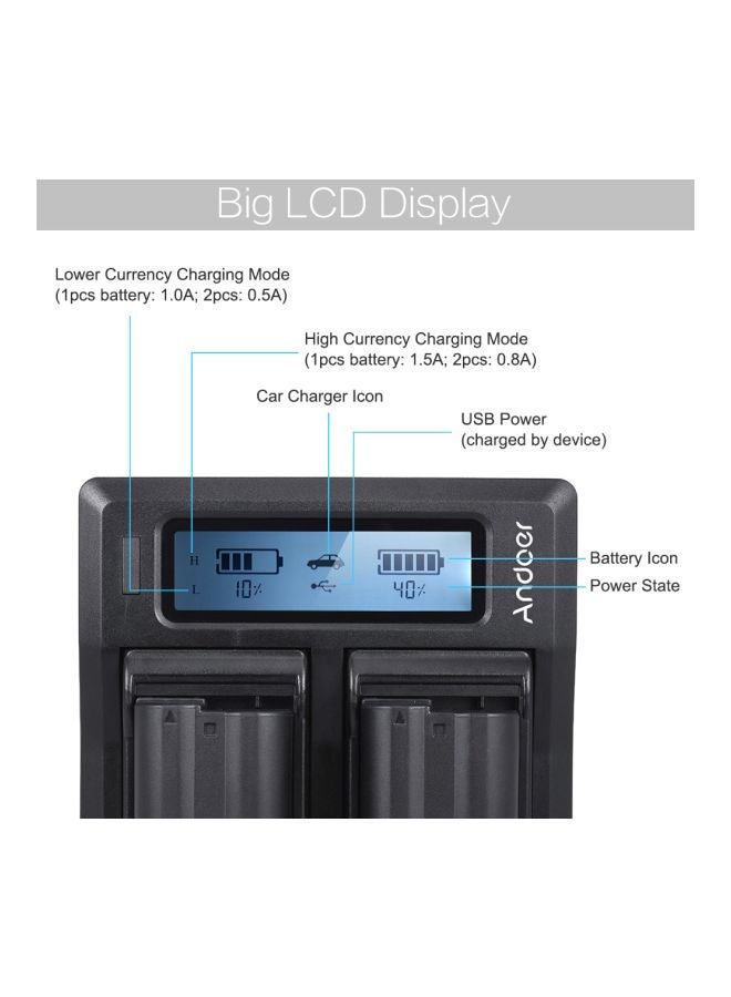 ANDOER Dual Channel Camera Battery Charger For Nikon EN-EL15 With DC Car Charger Black - Image 3
