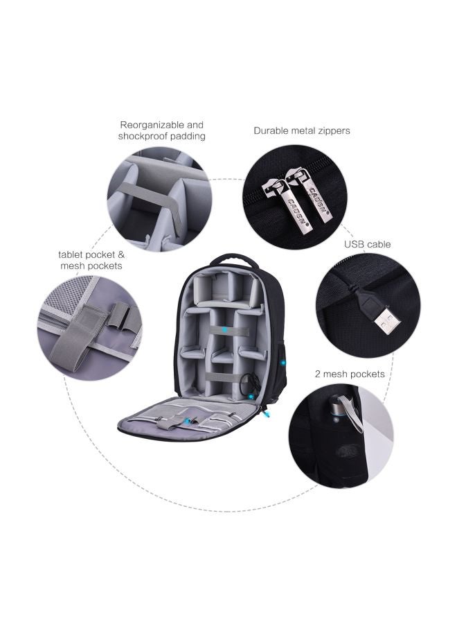 Caden Waterproof Camera Backpack With USB Cable Black  - Image 2