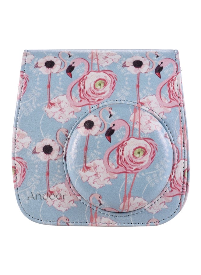 ANDOER Flamingo Printed Camera Case With Strap For Fujifilm Instax Mini 9/8+/8s/8 Blue/Pink  - Image 1