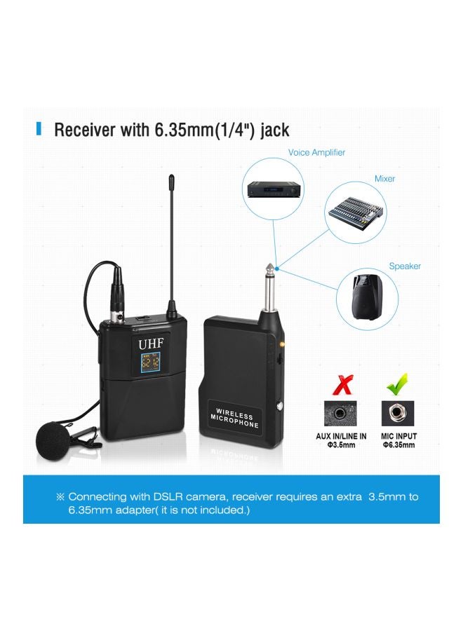 جهاز إرسال واستقبال بنظام ميكروفون لاسلكي بتردد فوق العالي UHF مكون من قطعتين LU-D6455 أسود