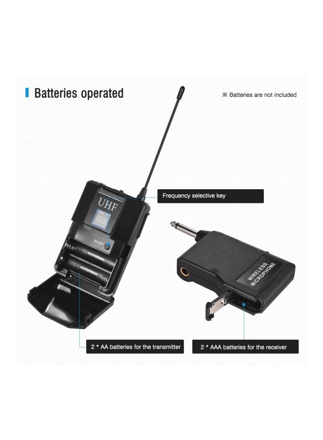 جهاز إرسال واستقبال بنظام ميكروفون لاسلكي بتردد فوق العالي UHF مكون من قطعتين LU-D6455 أسود