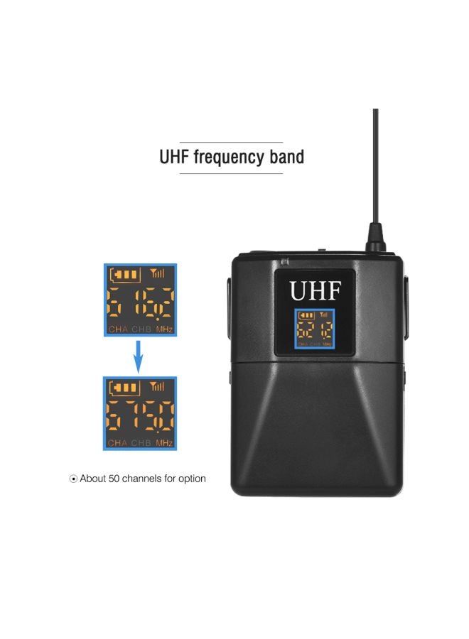 جهاز إرسال واستقبال بنظام ميكروفون لاسلكي بتردد فوق العالي UHF مكون من قطعتين LU-D6455 أسود