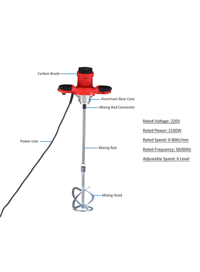 KKmoon Handheld Electric Cement Mixer Stirrer Silver/Red 4.399kg - Image 3