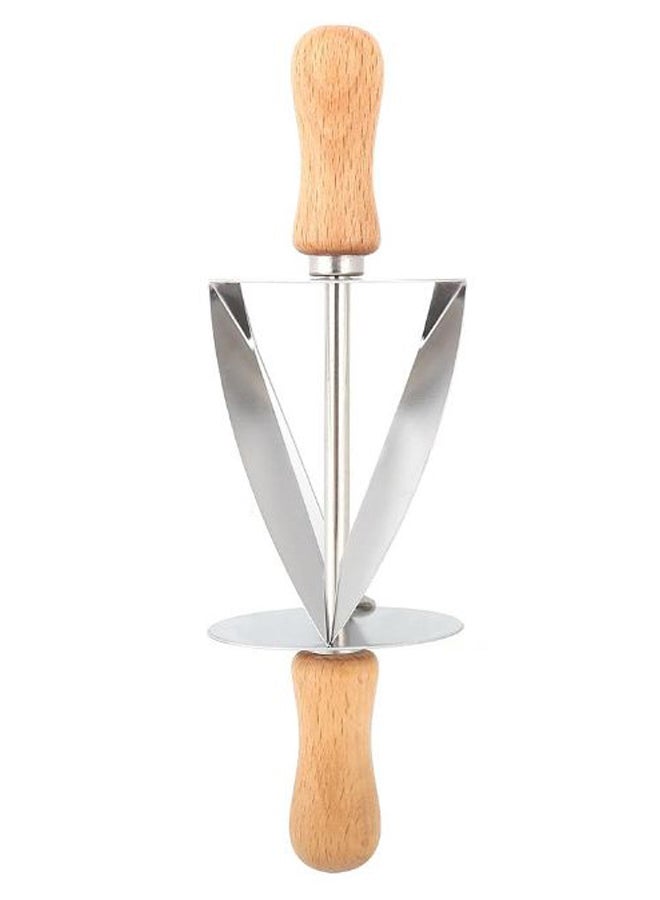 Croissant Rolling Cutter With Wooden Handle Silver/Beige 