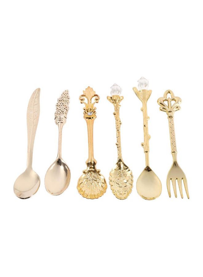 Generic - 6-Piece Royal Style Mini Coffee Spoons And Fork Set Gold 11.8 x 2cm - Image 1
