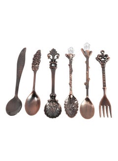 6-Piece Vintage Coffee Spoons And Fork Set Brown